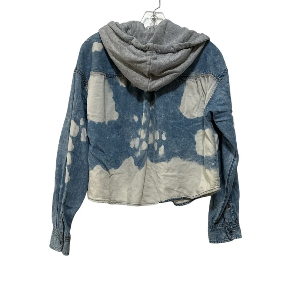 American Eagle Women’s Shacket Denim Bleached Cropped Hooded Cotton Sz Medium - Picture 4 of 6